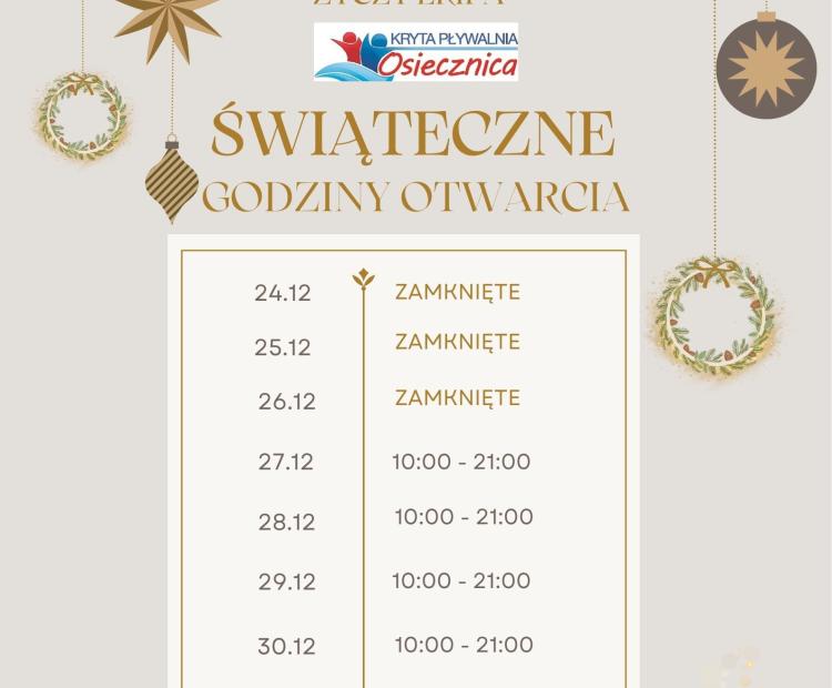 ŚWIĄTECZNE GODZINY OTWARCIA 2025